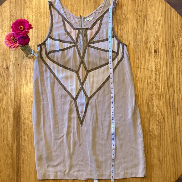 Anthropology, 100% Silk, Light Tan/Cream/Pink/&Bronze, Shift Dress, Sz. L - Picture 3 of 11